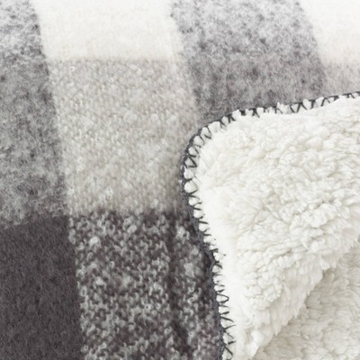 Gray Sherpa and Faux Fur Reversible Throw Blanket