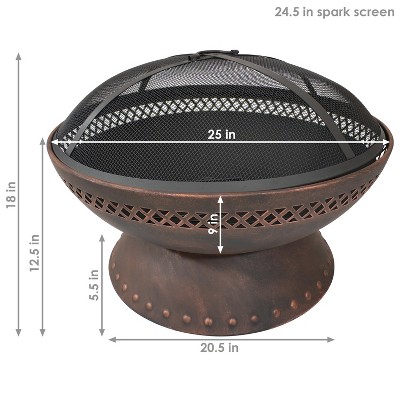25-Inch Black Steel Wood Burning Fire Pit with Spark Screen