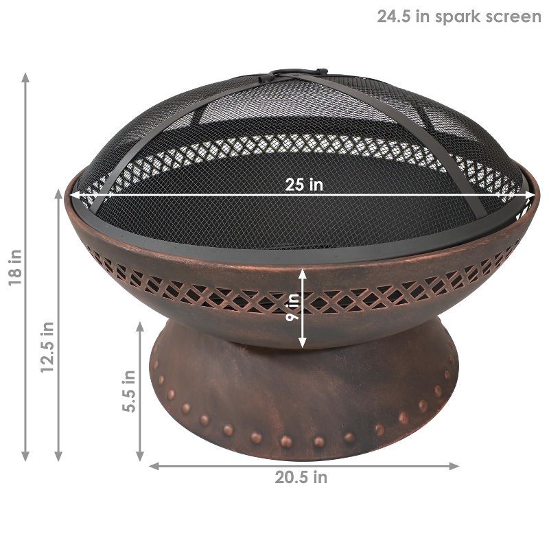 Sunnydaze Outdoor Camping or Backyard Steel Chalice Fire Pit with Spark Screen and Log Poker - 25" - Copper Finish, 4 of 10