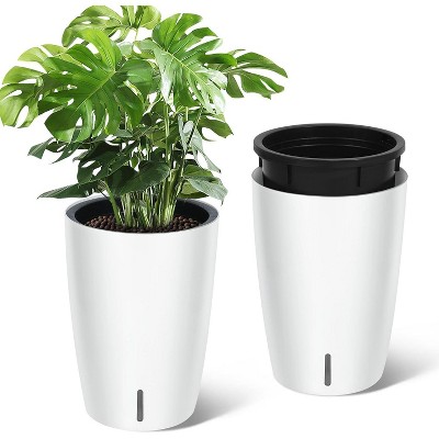 1-Pair Black Self-Watering Planters – 21.7” Tall, Water Level Gauge, Tall-Round Series – For Large Plants