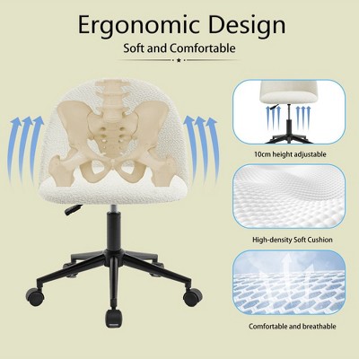 White Boucle office chair Desk Chair, Mid-Back Adjustable Swivel Computer Chair with Black Legs , Modern Upholstered Desk Chair with Wheels