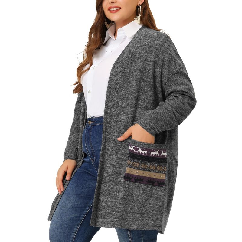 Agnes Orinda Women's Plus Size Long Sleeve Patch Pocket Open Front Knit Sweater Cardigan, 1 of 6