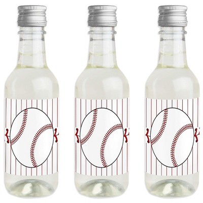 Big Dot of Happiness Batter Up - Baseball - Mini Wine and Champagne Bottle Label Stickers - Baby Shower or Birthday Party Favor Gift - Set of 16