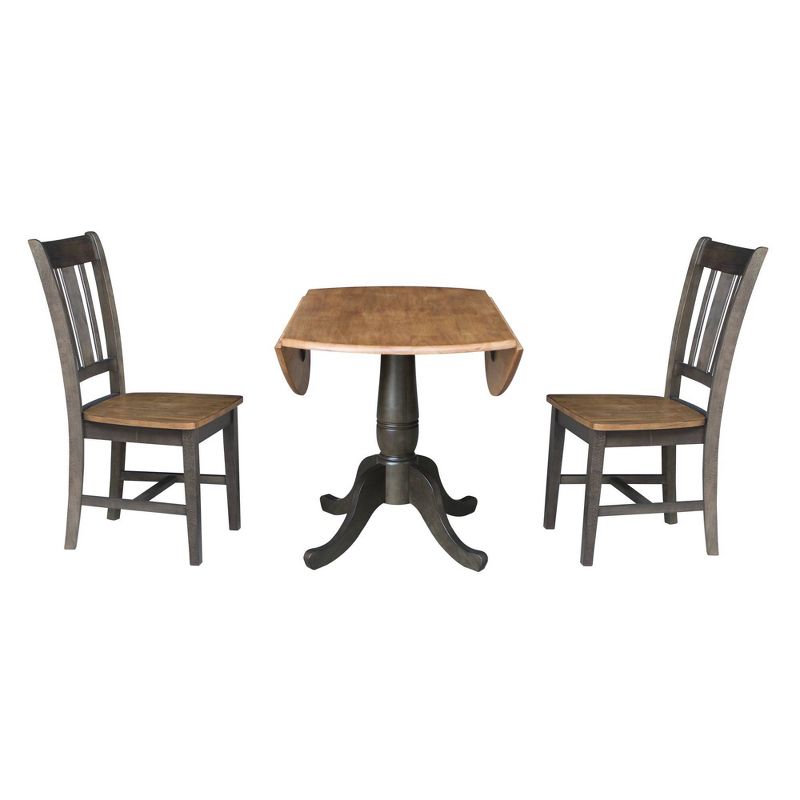 3pc 42&#34; Jordan Round Dual Drop Leaf Dining Table with 2 Splat Back Chairs Hickory/Washed Coal - International Concepts, 3 of 11