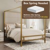 Queen/King Size Canopy Bed Metal 4-Poster Bed Frame with Tall Linen Fabric Upholstered Headboard, Box Spring Needed, Gold+Tan/Black+White-ModernLuxe - 3 of 4