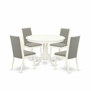 HomeStock 5-Piece Round Linen White Finish Solid Wood Top Dining Table with 4 Parson Chair - 1 of 4