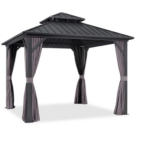 PURPLE LEAF Permanent Hardtop Gazebo Aluminum Frame Gazebo with Galvanized Steel Double Roof, UV-Resistant, Netting & Curtains included - Grey - 1 of 4