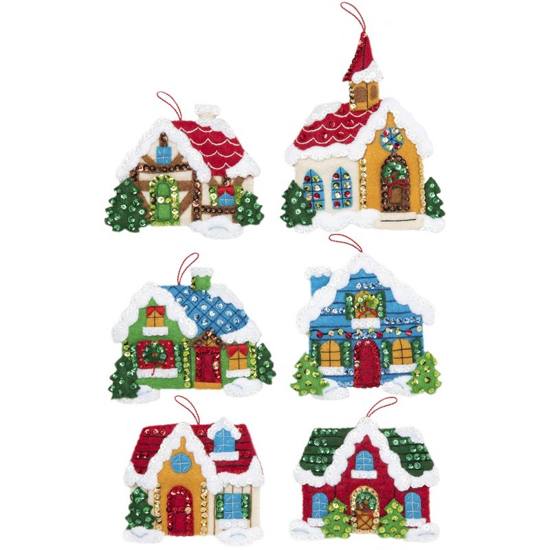Bucilla Felt Ornaments Applique Kit Set Of 6-Christmas Village, 1 of 2