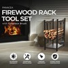Panacea Firewood Rack Hearth Center with Fireplace Brush, Tong, Shovel, Poker, and Storage Shelf for Indoor and Outdoor Fireplaces, Black - 3 of 4