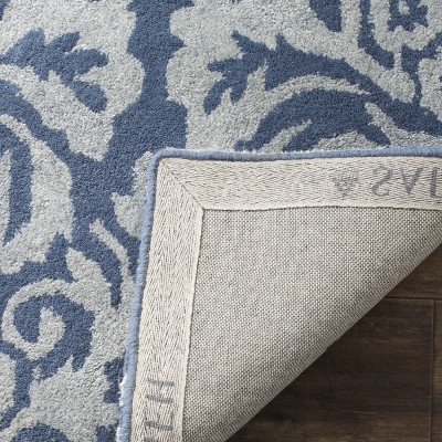 Gray and Navy Hand-Tufted Wool Damask Area Rug 3' x 5'