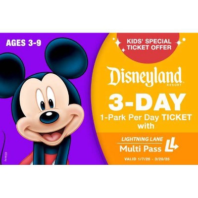 DISNEYLAND 3 DAY 1 PARK PER DAY SPECIAL KIDS TICKET WITH LIGHTNING LANE MULTI PASS AGES 3-9 $246