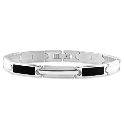 Pompeii3 Men's Steel Polished And Black Two Tone 7mm Link Carbon Fiber 8 " Bracelet