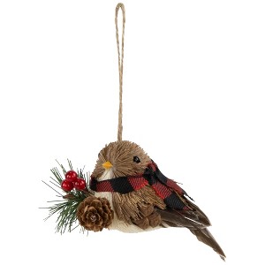 Northlight Woodland Baby Bird with Plaid Winter Scarf Christmas Ornament - 5.5" - 1 of 4