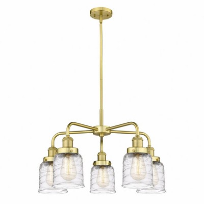 Bell - 5 Light Stem Hung Chandelier In Art Deco Style-14.75 Inches Tall and 23 Inches Wide