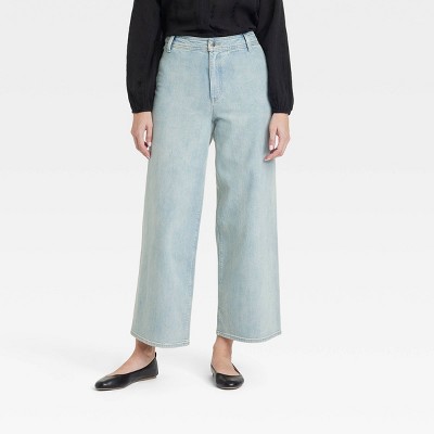 Image of Women's High-Rise Sailor Wide Leg Ankle Jeans - Universal Thread™ Light Wash 0