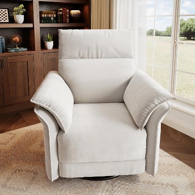 Power Recliner Chair with Swivel/Glide, USB Charging & Storage Pocket - Chenille Upholstered Rocker for Nursery/Living Room