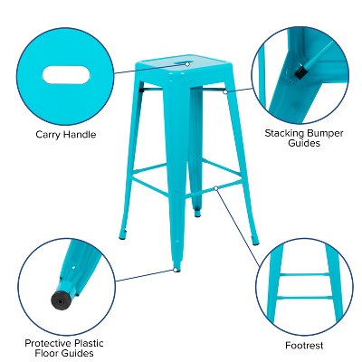 Teal 46'' Industrial Metal Backless Barstool - Set of 4