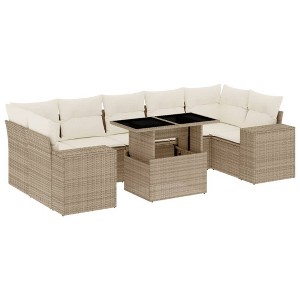 vidaXL Patio Sofa Set with Cushions Outdoor Furniture 8 Piece Poly Rattan - Beige and Cream without Storage - 1 of 4