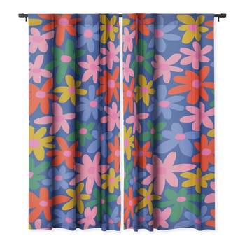 Gale Switzer Joyful Flowers blue Set of 2 Panel Blackout Window Curtain - Deny Designs