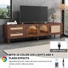 Bestier Rattan TV Stand with 3 Cabinets & 2 Drawers, Media Console Table for TVs up to 80'', LED Light Entertainment Center for Living Room - 3 of 4