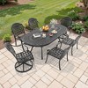 7-Piece Cast Aluminum Patio Dining Set with Oval Table, 2 swivel chairs and 4 fixed dining chairs, Blue Cushions and Umbrella Hole - 4 of 4