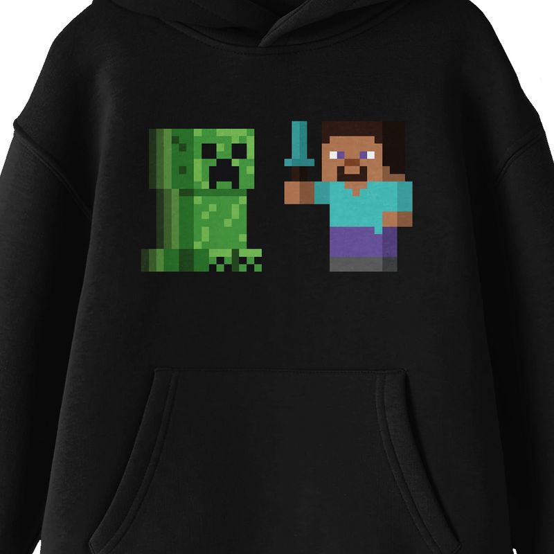 Minecraft Steve & Creeper Long Sleeve Black Youth Hooded Sweatshirt, 2 of 4