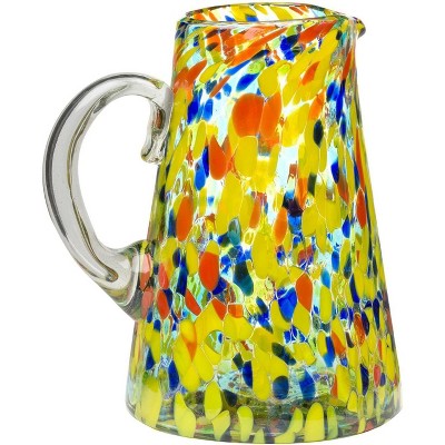 Amici Home Carnaval Pitcher, Imbedded Opaque Beads, Recycled Handblown Artisanal Mexican, Tabletop Glassware, 8″ D x 8″ H,80-Ounce