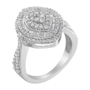 Silver 1.0 Cttw Diamond Marquise-Shaped Cluster Halo Cocktail Fashion Ring - 1 of 4