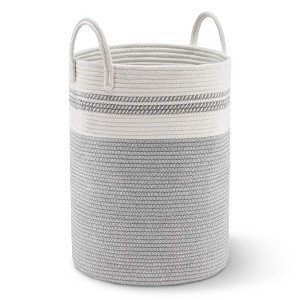 Cheer Collection Large Cotton Rope Laundry Hamper with Handles – Tall Woven Basket for Clothes, Toys, Blankets - 1 of 4