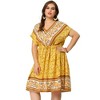 Agnes Orinda Women's Plus Size Boho Floral V Neck Drop Shoulder Drawstring Waist A Line Dresses - 4 of 4