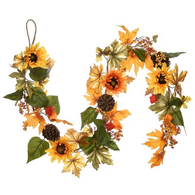 72" Autumn Garland with Sunflowers, Pinecones and Berries - National Tree Company