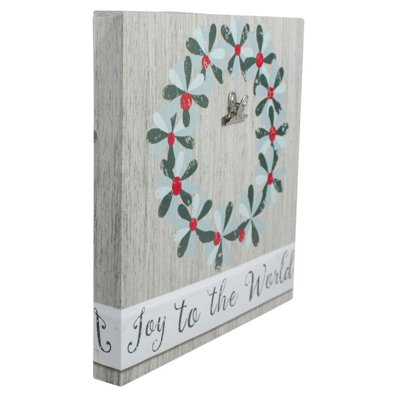 Northlight 10" Christmas Wreath and Joy to the World Canvas Wall Art with Photo Clip, 2 of 4
