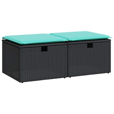 vidaXL 2 Piece Patio Sofa Set - Black Poly Rattan Modular Garden Furniture with Cushions & Storage for Outdoor Deck/Terrace