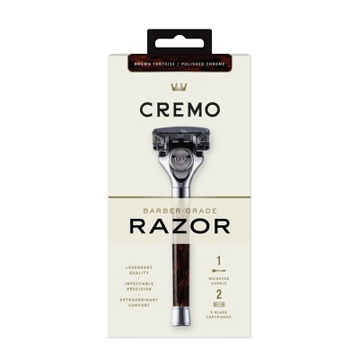 Cremo 5-Blade Brown Tortoise Men's Razor Handle Plus 2 Blade Cartridge Refills - Trial Size