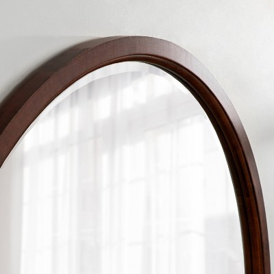 Walnut Brown Round Wood Bathroom Vanity Mirror