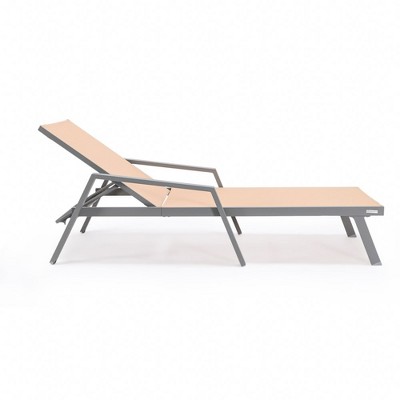 Light Brown Aluminum Patio Chaise Lounge Set with Armrests