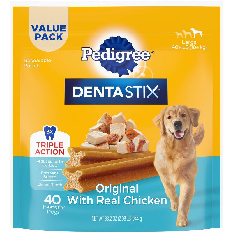 Pedigree Dentastix Original Chicken Flavor Large Adult Dental Dog Treats - 2.08lb/40ct, 1 of 12