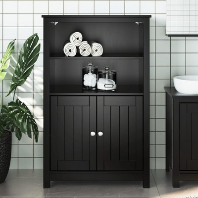 VidaXL Bathroom Cabinet BERG Black 27.4 in.x13.4 in.x43.3 in. Solid Wood Pine