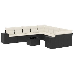 vidaXL 11 Piece Patio Sofa Set with Cushions Black and Cream - Without Table - 1 of 4