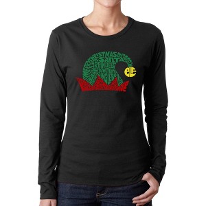 LA Pop Art Christmas Elf Hat - Women's Word Art Long Sleeve T-Shirt - 1 of 4