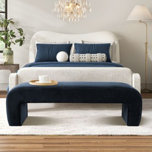 Lily 60‘’ Velvet Waterfall Upholstered Bench End of Bed, Entryway Ottoman with Storage, Large Size Footstool for Bedroom, Living Room - Maison Boucle - 1 of 4
