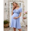 Coolmee Women Maternity Square Neck Smocked Chest Drawstring Puff Short Sleeve A-Line Dress - 3 of 4