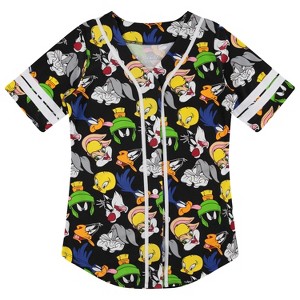 Ladies Looney Tunes Baseball Jersey - Lola Bunny, Tweety, Bugs and Taz Mesh Button Down Baseball Jersey - 1 of 1