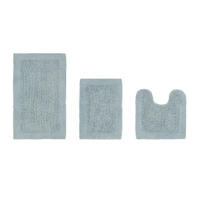 Blue Cotton Tufted Reversible 3-Piece Bath Rug Set