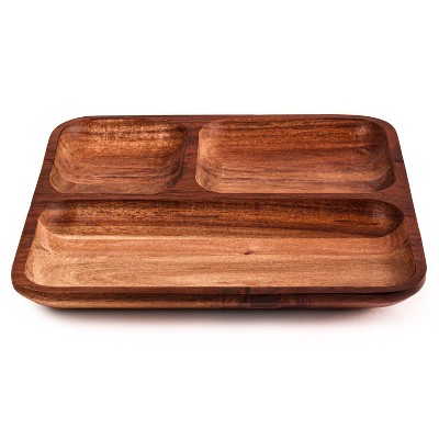 Acacia Wood 2-Piece Cutting Board and Divided Tray Set