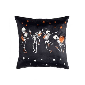 12"x12" Rocking Skeleton Halloween Square Throw Pillow Black - Lush Décor: Indoor Microfiber Couch Accent, Zippered - 1 of 4