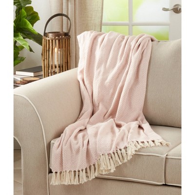 Plush Cotton Diamond Weave Throw Blanket with Tasseled Edges - 50"x60"