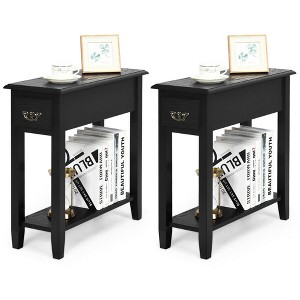 Costway Set of 2 Nightstand 2 Tier End Bedside Sofa Side Table w/Drawer &Shelf Black - 1 of 4
