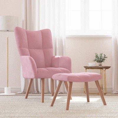 VidaXL Relaxing Chair with a Stool Pink Velvet