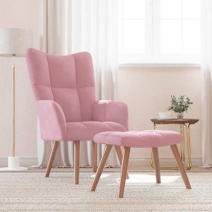 VidaXL Relaxing Chair with a Stool Pink Velvet - 1 of 4